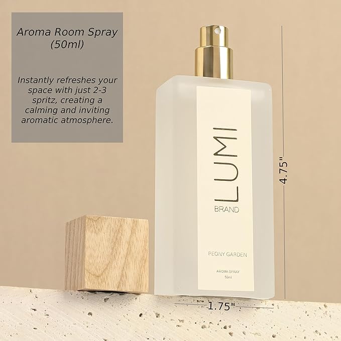 Luxury Aroma Set | Scented Reed Diffuser (200ml), Scented Wood Wick Soy Candle (200g), Aroma Room Spray (50ml), Includes Dried Flowers, 8 Reed Sticks - Home Fragrance Gift Set (Peony Garden)