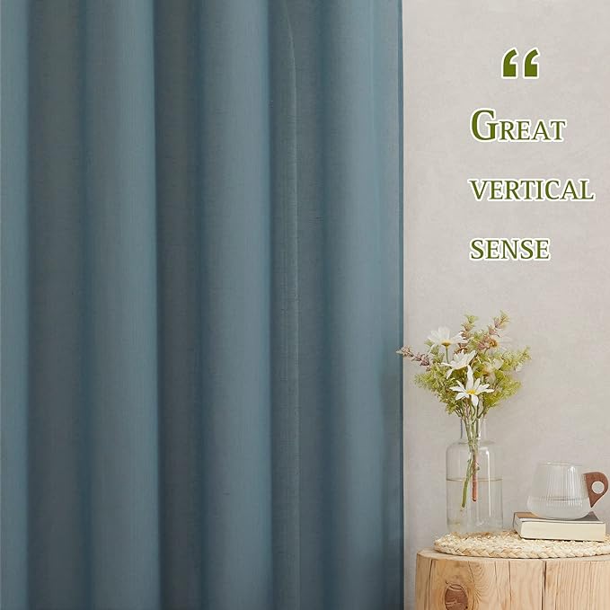 NICETOWN Linen Smoke Blue Curtains 72 inch Length 2 Panels, Grommet Semi Sheer Privacy with Light Filtering Linen Blend Window Drapes for Farmhouse/Bedroom, W52 x L72, 2 Panels