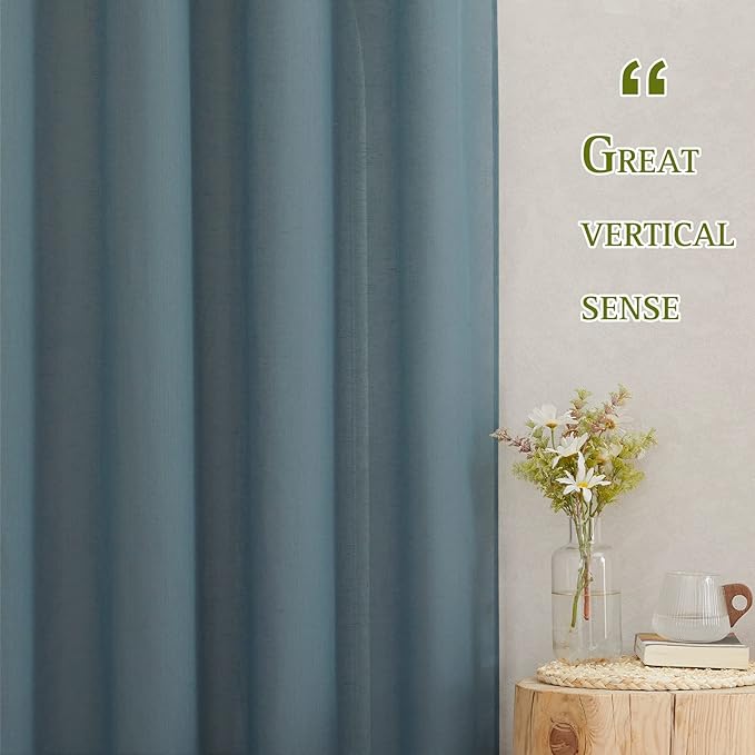NICETOWN Smoke Blue Linen Sheer Curtains 45 inch Long for Kitchen, Grommet Semi Sheer Linen Curtains & Drapes Privacy with Light Filtering for Bedroom, 2 Panels, W52 x L45