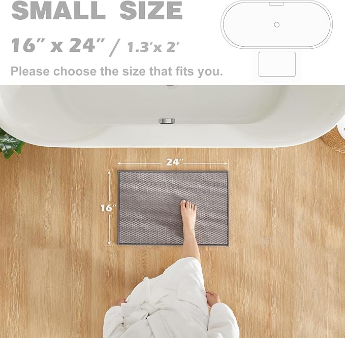 Bathroom Rugs Non Slip Washable, Super Absorbent Thin Bath Mat Small Quick Dry Low Pile Bathroom Rug, Light Grey 16"x24"