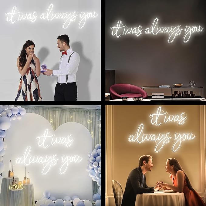Super Large LED Neon Sign 'it was always you' Neon Night with Dimmable Wall Decor for Bedroom Living Room Bar Party Club Wedding Girls Birthday Wall Light Decor