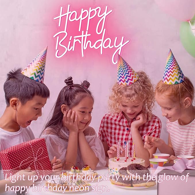 Happy Birthday Neon Sign for Wall Decor, Pink LED Neon Light Signs, Dimmable Art Decoration Happy Birthday Neon Light Sign for All Birthday Party Decoration 15.7×13 Inch