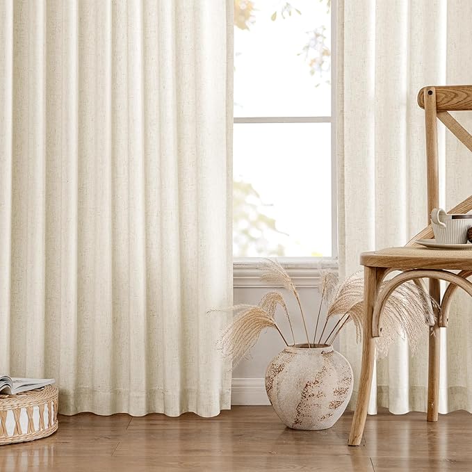 MIULEE Non-See-Through Privacy Linen Curtains 2 Panels, Light Filtering Window Curtains Farmhouse Textured Back Tab Semi Sheer Drapes for Bedroom Living Room, 52 x 72 Inches Long, Cream Ivory