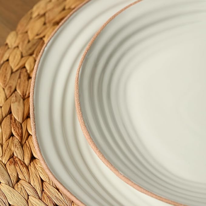 Stone Lain Nami 24-Piece Dinnerware - Stoneware, Plates and Bowls Set, Microwave and Dishwasher Safe, Dish for 8, White