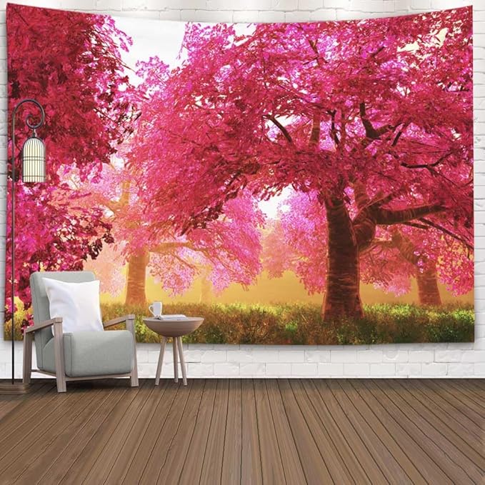 EMMTEEY Forest Nature Wall Hanging - Mysterious Cherry Blossoms Tapestry, Large 92.5X70.9, Perfect for College Dorm
