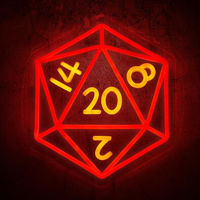 DND Dice Neon Signs for Wall Decor,Cool Dimmable Dungeons and Dragons Dice Game LED Sign,13x11 inch USB Powered Dimmable Neon Light for Man Cave, Game Room, Bedroom, Party Decoration Gifts