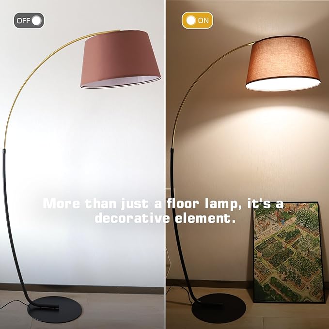 Arc Floor Lamp,74" Tall Floor Lamps,Vintage Floor Lamp Gold & Black Arched Pole Design,15W Dimmable RGB Bulb(LED) Included
