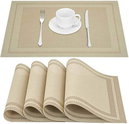 GIVERARE Placemats Set of 4, Heat-Resistant Woven Vinyl Placemat, Non-Slip Washable PVC Table Mat, Easy to Clean Premium Plastic Mats for Dining, Kitchen Table (Beige)