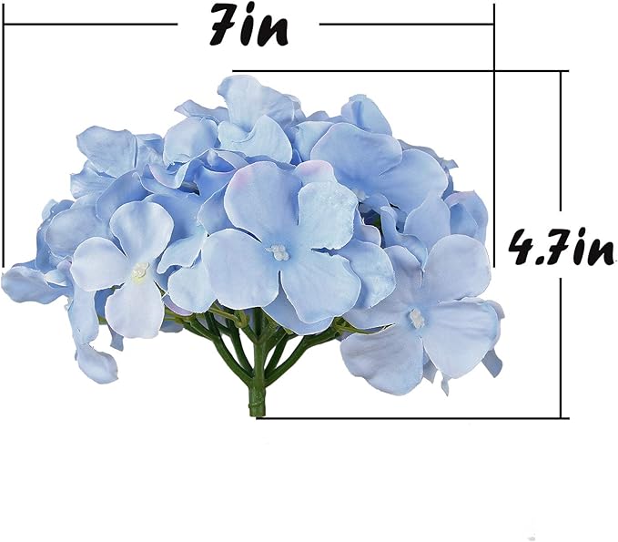 Flojery Silk Hydrangea Heads Artificial Flowers Heads with Stems for Home Wedding Decor,Pack of 10 (Blue)