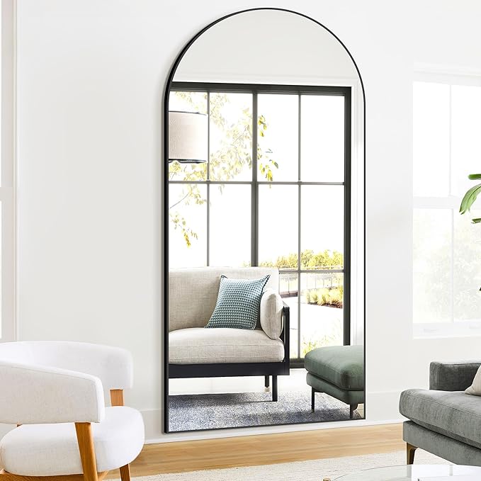 Arched Full Length Mirror, Black Standing Mirror, 75"x35" Full Body Mirror with Standing, Free Standing, Leaning Against Wall or Wall-Mounted, Large Floor Mirror for Bedroom Living Room Dressing Room