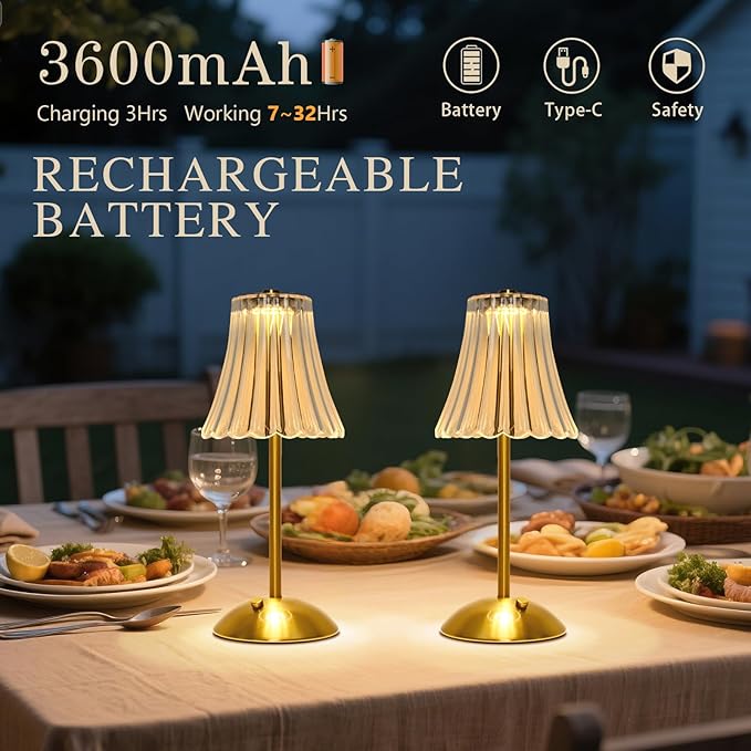 Cordless LED Touch Lamp with Crystal Acrylic Shade, USB Rechargeable, 3-Color Temperature, Dimmable Table Light, Portable Modern Industrial Style Lighting for Bedroom, Office, Patio & Gift Use