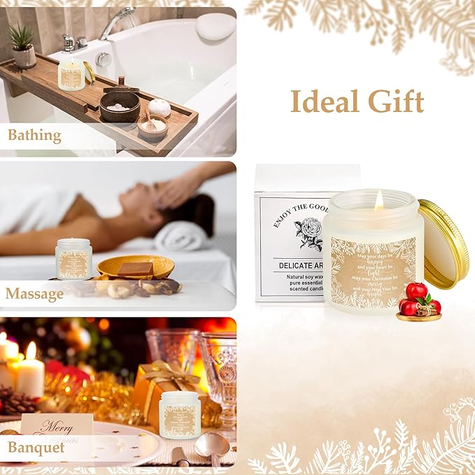 MTLEE 10 Pcs Christmas Soy Wax Candle 3.5 oz Christmas Scented Jar Bright New Year Heart Thank You Gift Light Candle Happy Candles Holiday Gift for Family Nurse Coworker Employee (Fresh Flavor)