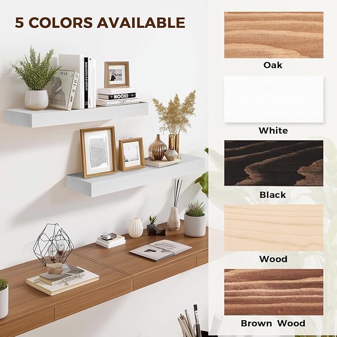 17x8x1.6 inch Floating Shelves Set of 2 – Solid Wood Rustic White Wall Mounted Shelf for Kitchen, Bathroom, Living Room