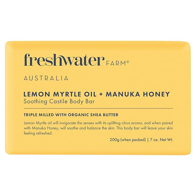 Soothing Castile BODY BAR | Lemon Myrtle Oil + Manuka Honey | Natural Ingredients | Triple-Milled Soap Bars With Organic Shea Butter