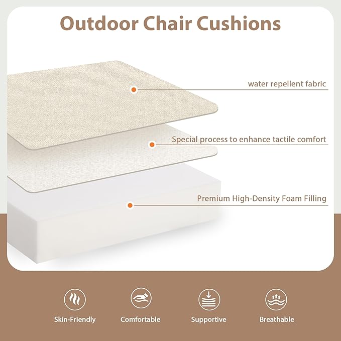 Outdoor Chair Cushions Set of 4, Water-Resistant & Fadeness 18.5" W x 16" D x 2.5" T Seat Cushion, High Density Foam with Dual Straps for Patio Garden Furniture Sofa Dining Chairs, Beige