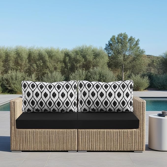 idee-home Outdoor Cushions for Patio Furniture, Outdoor Seat Cushion, Waterproof Hampton Bay Deep Seat Replacement Couch Chair Cushions for Garden Lawn Backyard Deck, 28.5 x 28.5 Black Pattern