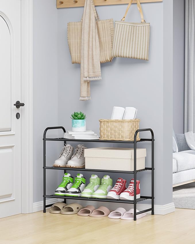 Kitsure Shoe Rack - Stainless Steel Shoe Organizer, Sturdy Shoe Rack for Closet and Front Door Entrance, Free Standing Shoe Shelf, Closet Organizers and Storage, Black
