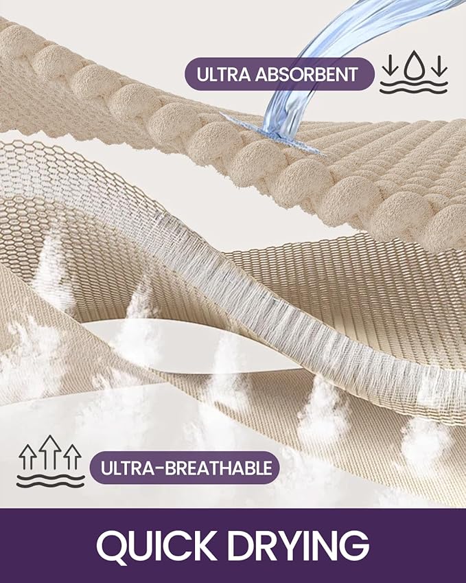 DEXI Bathroom Rugs 24x43, Non Slip Washable Bath Mat, Luxury Chenille Super Absorbent Thick Bathmats for Shower Floor, Plush Fluffy Shaggy Carpet for Tub, White