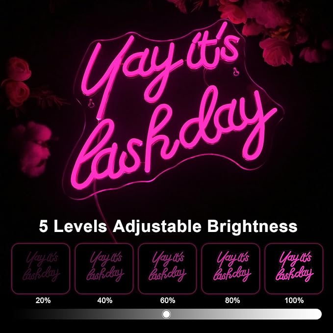 Lucunstar Yay It's Lash Day Neon Sign,Colorful Led Light,USB Connectivity Led Neon Sign with Dimming Switch for Home Wall Decor,Girls Room Party Room Decor