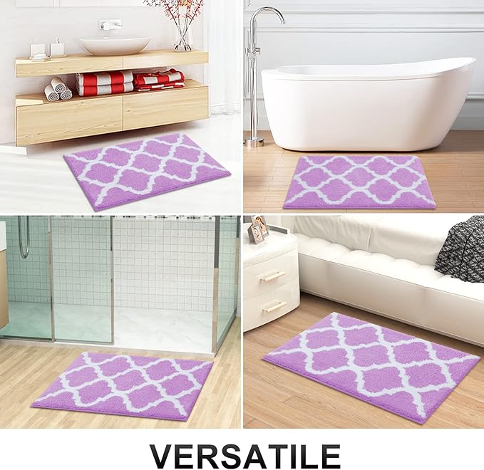 OLANLY Bathroom Rugs 30x20, Soft and Absorbent Microfiber Bath Rugs, Non-Slip Shaggy Shower Carpet, Machine Wash Dry, Bath Mats for Bathroom Floor, Tub and Shower, Light Purple
