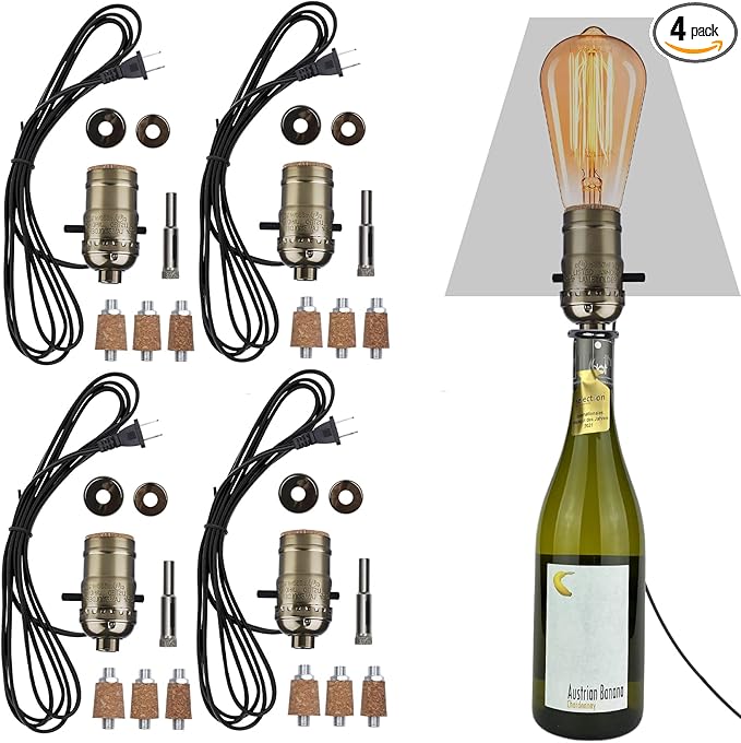 Bottle Lamp Kit with 9mm Glass Drill bit DIY Lamp Kit for Liquor Bottles with Slip on Socket and 8 Feet Power Cord,No Drilling Required