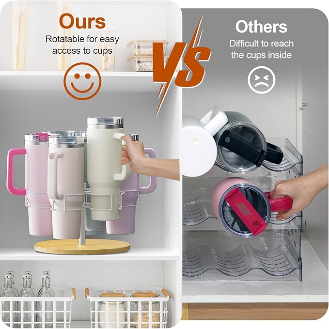 Water Bottle Organizer for Stanley 40 oz, Rotating Stanley Cup Organizer Holder, Tumbler Organizer Holder, Stanley Cup Accessories, Easy to Install, Natural๏ผPatented Product๏ผ