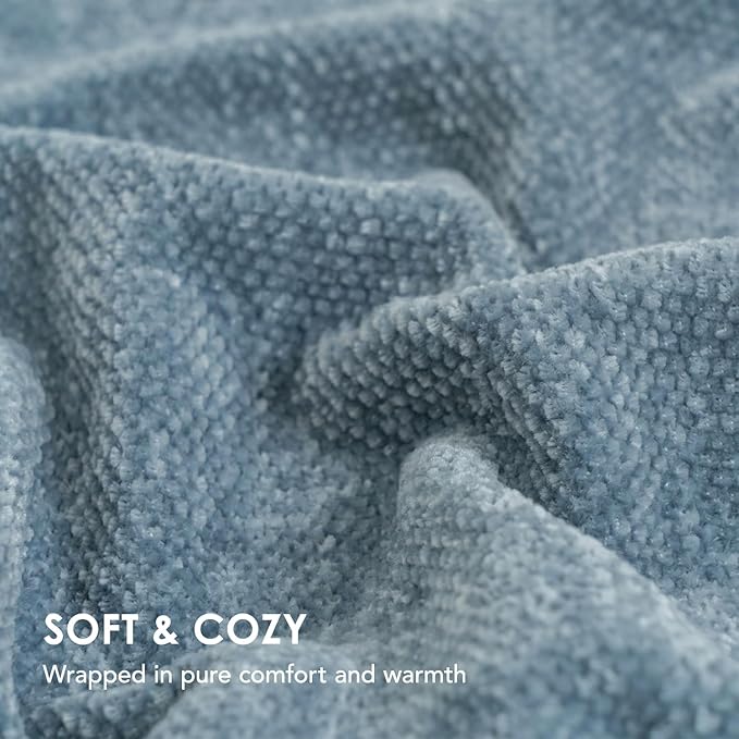 EVERGRACE Soft Chenille Throw Blanket for Couch, Cozy Plush Fuzzy Decorative Chenille Knit Throw Blanket with Tassels, Lightweight Blanket and Throws for Bed Sofa Gift Home Decor, Cloud Blue 60"x80"