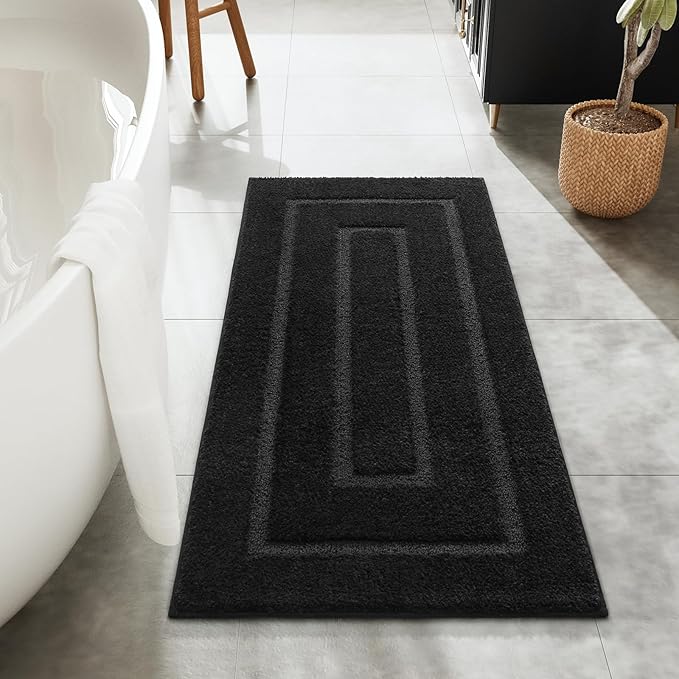 HOMORE Bathroom Rug 24x48 Inch Soft Absorbent Bathroom Runner Rug, Washable Bath Runner Rugs for Long Non Slip Bath Mat for Shower Tub,Black
