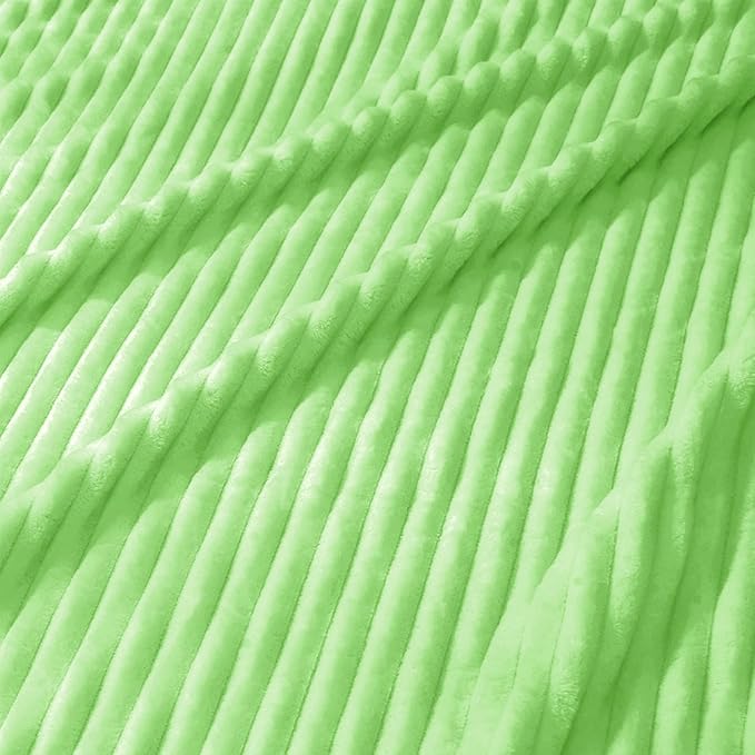Vessia Flannel Fleece Throw Blanket for Couch, Sofa, Bed, 300GSM Microfiber Light Green Striped Chair Blanket, Super Soft Warm Cozy Lightweight Ribbed Throw for All-Season