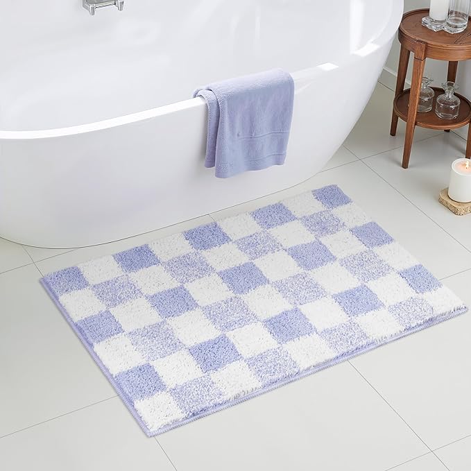 GRANNY SAYS Checkered Purple Bathroom Rugs, 36" x 24", Non-Slip Bath Mats for Bathroom, Plush Shag Absorbent Microfiber Ultra Soft Bath Mat, Cute Washable Rug for Tub, Shower, Bedroom