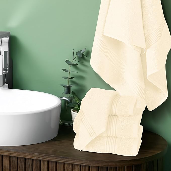 Belizzi Home Ultra Soft 6 Pack Cotton Towel Set, Contains 2 Bath Towels 28x55 inch, 2 Hand Towels 16x24 inch & 2 Wash Coths 12x12 inch, Ideal for Everyday use, Compact & Lightweight - Ivory
