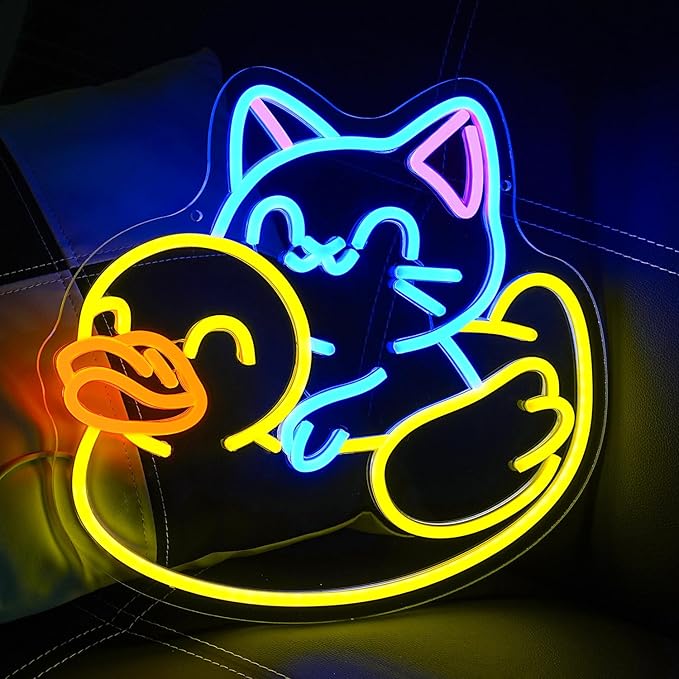 Cat Neon Sign for Wall Decor Duck Neon Light Animal LED Neon Sign USB Powered LED Neon Light for Bedroom Zoo Pet Shop Cat House Decoration(13.5"*12.9")