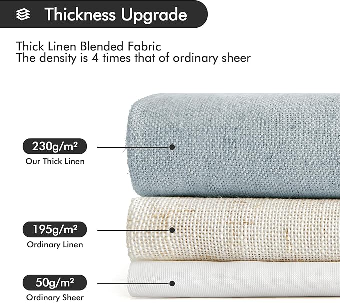 MIULEE Non-See-Through Privacy Linen Curtains 2 Panels, Light Filtering Window Curtains Farnhouse Textured Back Tab Semi Sheer Drapes for Bedroom Living Room, 52 x 90 Inches Long, Stone Blue