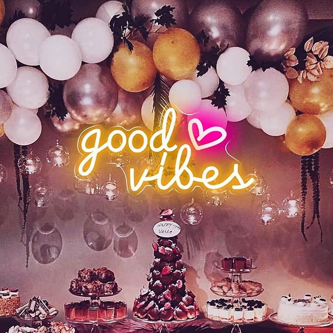 Good Vibes Neon Signs for Wall Decor, Good Vibes Neon Lights 16x8inch, USB Operated Warm White LED Signs for Bedroom, Room, Wall Decor, Birthday Party, Wedding, Salon, Bar, Home, Girl Cave