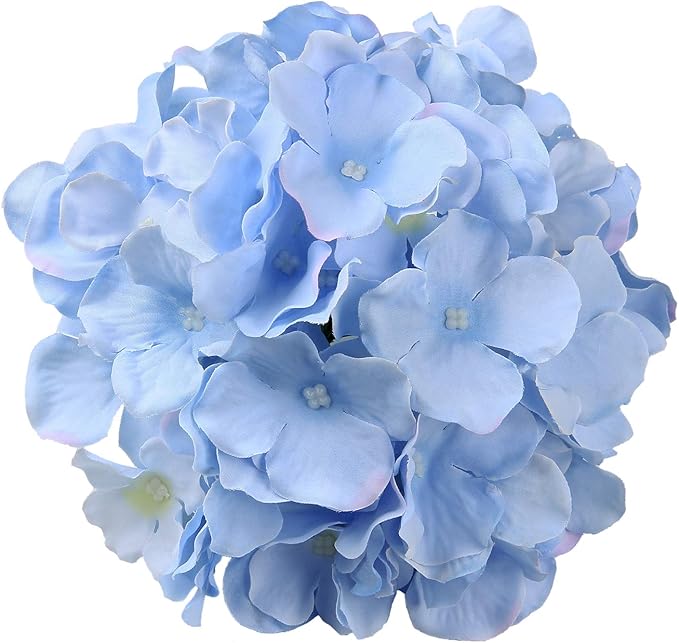 Flojery Silk Hydrangea Heads Artificial Flowers Heads with Stems for Home Wedding Decor,Pack of 10 (Blue)