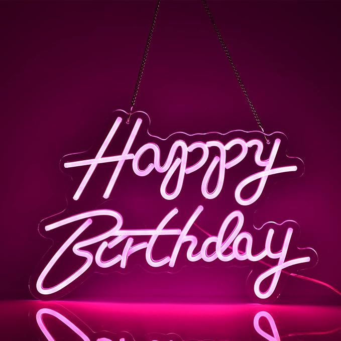 Happy Birthday Neon Sign for Wall Decor, with Dimmable Switch, Reusable Happy Birthday Neon Light Signs for All Birthday Party Decoration(17X12inches,Pink)