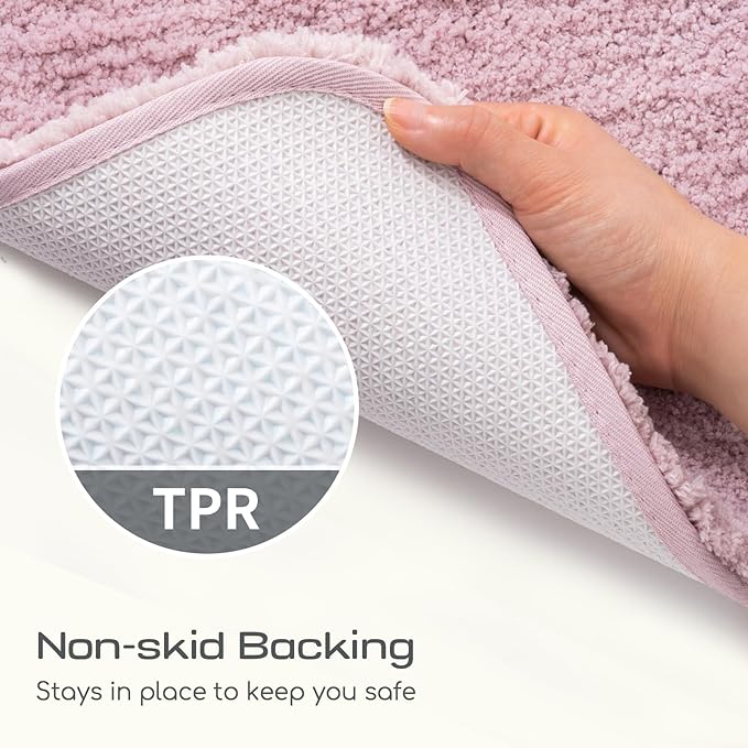 ROSMARUS Shaggy Non Slip Bath Mat 24" X 36", Soft Shower Mat for Floor & Tub, Fluffy Plush Bathroom Rug Machine Washable, Mauve Pink