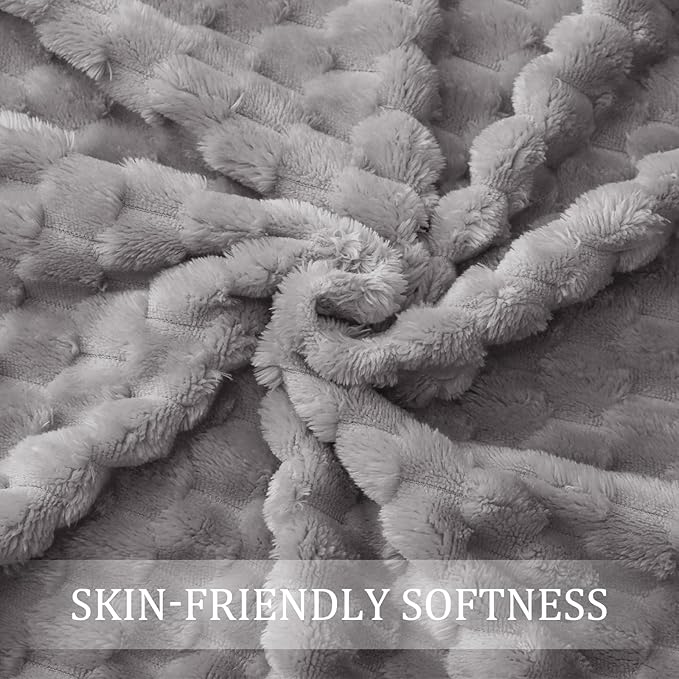 Exclusivo Mezcla Twin Size Soft Fleece Blanket, 60x80 Inches Stylish Jacquard Velvet Blanket for Bed, Fuzzy Cozy Lightweight for All Season, Light Grey