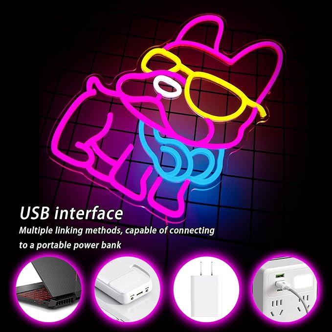 French Bulldog Neon Sign Gifts,Dimmable Frenchie Pet Neon Light For Wall Decor Wearing Glasses Dog Led Sign Gift Bedroom Frenchie Decor Living Room Pet Shop Bar Party