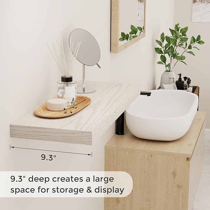 Fun Memories 24W x 9.3D Floating Shelves, 9.3" Deep Wall Shelves Set of 2, Farmhouse Rustic Wood Shelf 24 Inch Long, Large Display & Storage Shelves for Book, Living Room, Bathroom, Kitchen - Brich