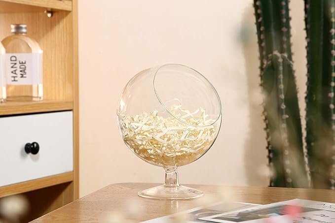WGV Planter Terrarium with Stand, Ball Diameter 6" Height 7", Clear Glass Floral Container Vase, DIY Succulents Outdoor Garden Home Office Decor Slant Cut Orb, 6 Pieces