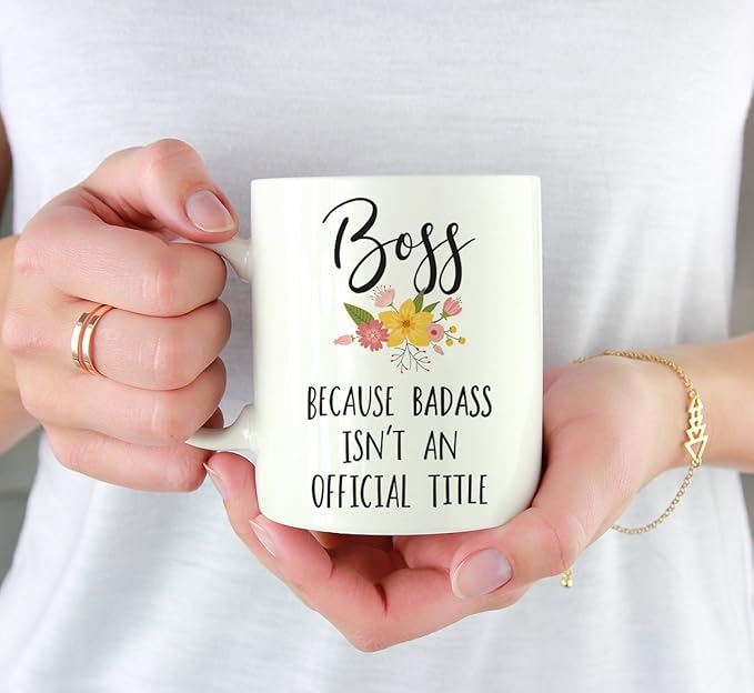 Andaz Press 11oz. Coffee Mug Gag Gift, Boss Because Badass Isn't an Official Title, Floral Graphic, 1-Pack