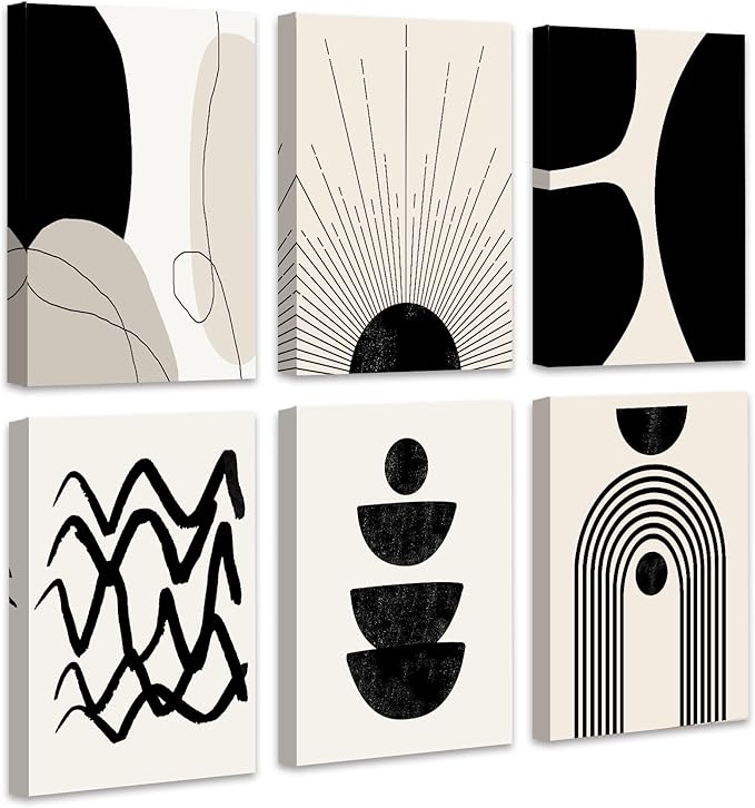 ๐๐ฟ๐๐ผ๐๐บ Abstract Boho Wall Art Minimalist Geometric ๐๐ฟ๐ฎ๐บ๐ฒ๐ฑ Wall Decor 12x16in Boho Room Decor Black Brown Beige Line Art Canvas Painting Mid Century Modern Prints Bohemian Posters for Living Room