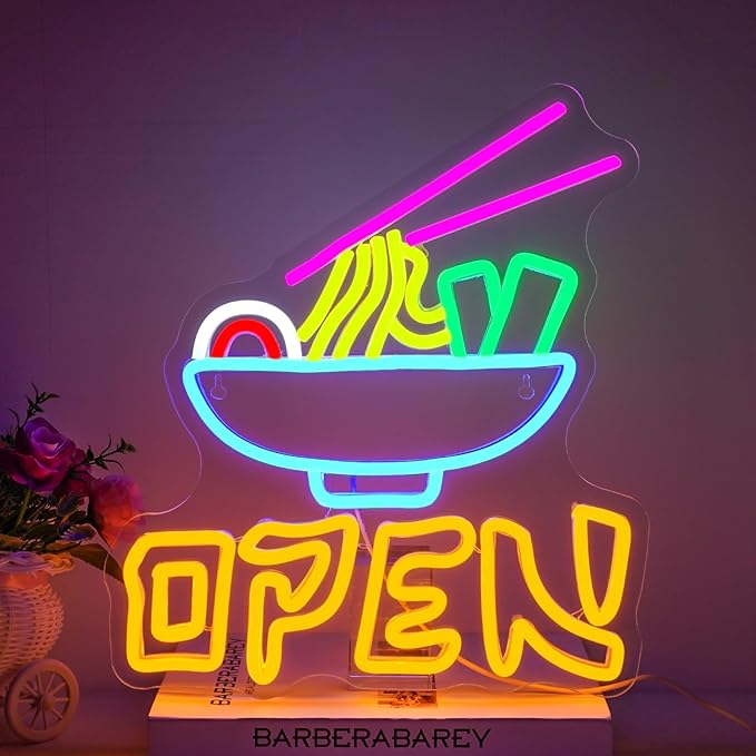 NEONLOVE Ramen Neon Sign Noodle Open Neon Signs for Wall Decor Ramen Neon Light Up Sign Colorful LED Sign Lights for Japanese Ramen Neon Lights for Restaurant Kitchen Fast Food Bar Club Dinner Party