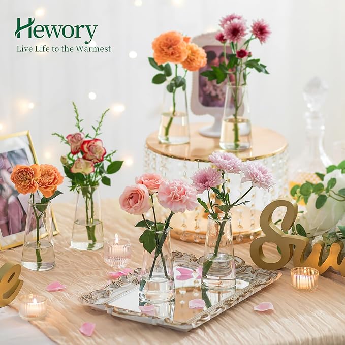 Hewory Glass Bud Vases for Centerpieces: Small Clear Modern Flower Vase Set of 24, Minimalist Cute Mini Decorative Bulk Vases for Wedding Birthday Bridal Shower Party Events Dining Room Table Decor