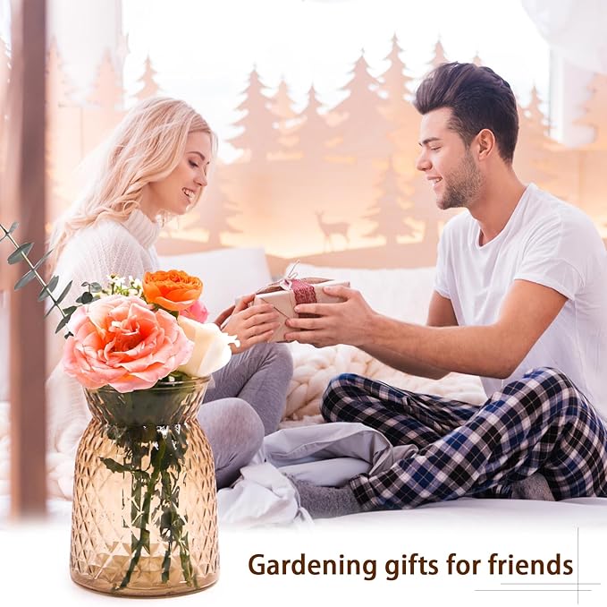 OFFIDIX Glass Vase,6.5 * 4.5in Large Mouth Shape Geometric Faceted Design Flower Vase for Weddings,Events,Decorating,Office,Home Decor