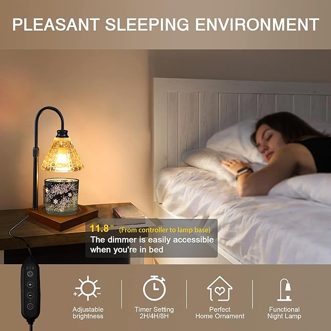 Candle Warmer Lamp with Timer, Compatible with Jar Candles, Dimmable & Height Adjustable Candle Lamp, Vintage Design – for Unique Christmas Gifts & Home Decor Aesthetic (Matte Black)