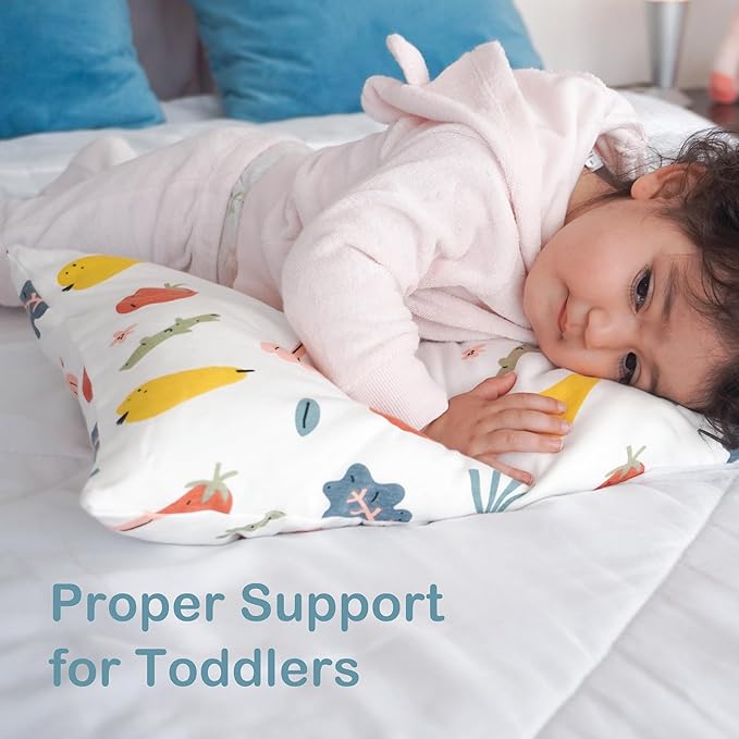 Moonrite 13Ã18 Toddler Pillow with Pillowcase,100% Cotton Toddler Pillows for Sleeping,Soft Breathable Washable Small Toddler&Kid Pillow for Bed,Mini pillow,Better Naps at Preschool