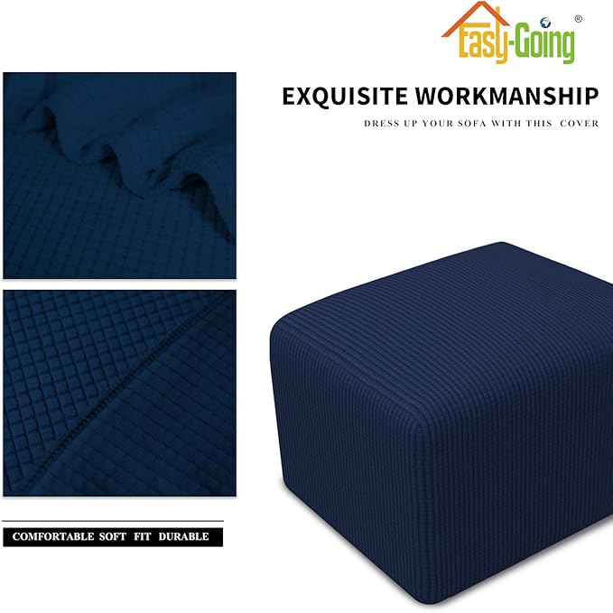 Easy-Going Stretch Square Ottoman Cover Folding Storage Stool Furniture Protector Soft slipcover with Elastic Bottom (15x15x15inch, Navy)