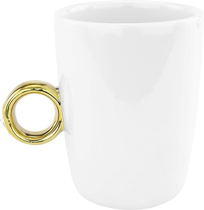 Fairly Odd Novelties Ceramic Engagement 2 Carat Solitaire Ring Novelty Gag Gift Mug, Gold